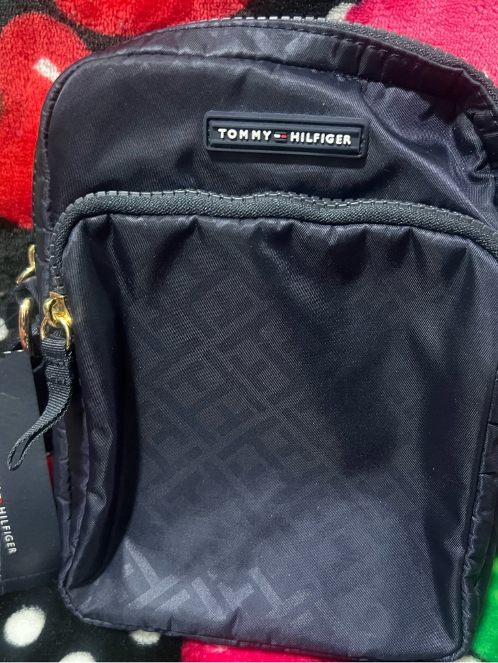 Tommy Hilfiger Black Nylon Messenger Crossbody with Gold Hardware